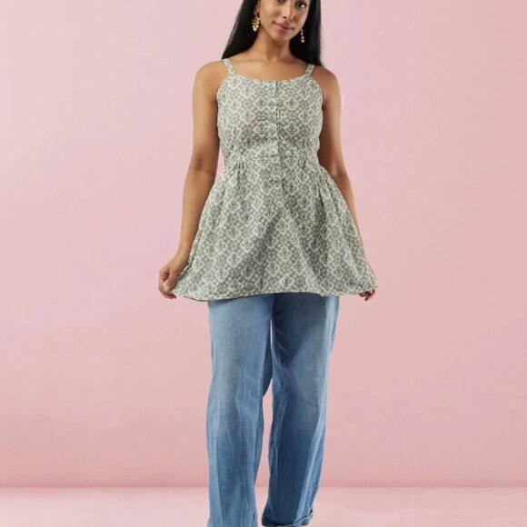 White and Green Printed Short Top | Muvvas Boutique - Picture 2 of 4